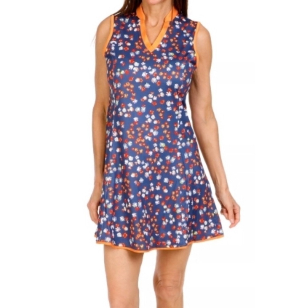 Callaway Opti Dri Sleeveless Golf Dress in Floral Blue Indigo Size M